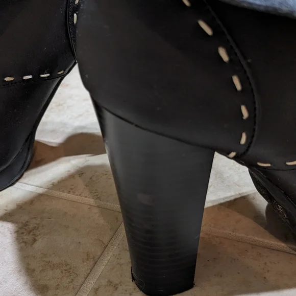 Chunky Black Zip-front High Heeled Boots/Booties with Faux Fur - Picture 5 of 6